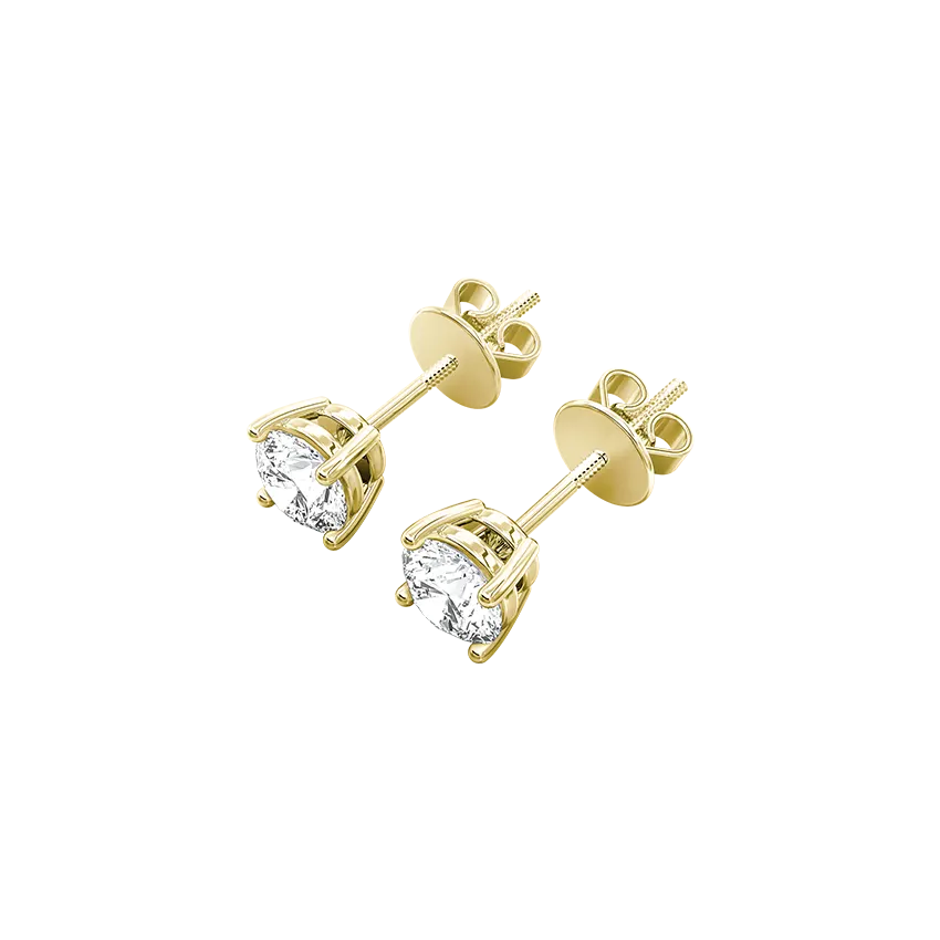 0.60CT Round Cut Lab Grown Diamond Stud Earrings IGI Certified 4 prong Setting - 18K Yellow