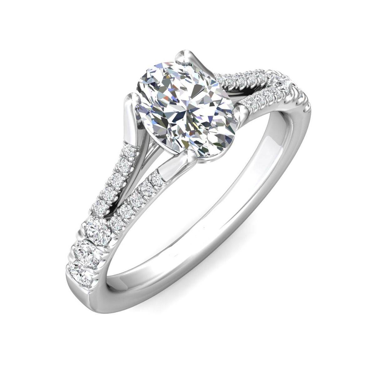 Oval Cut Split Shank Diamond Engagement Ring Four Claw Setting Centre Stone Pave Setting Side Stone In18K White Gold - DG & Co. Jewellery