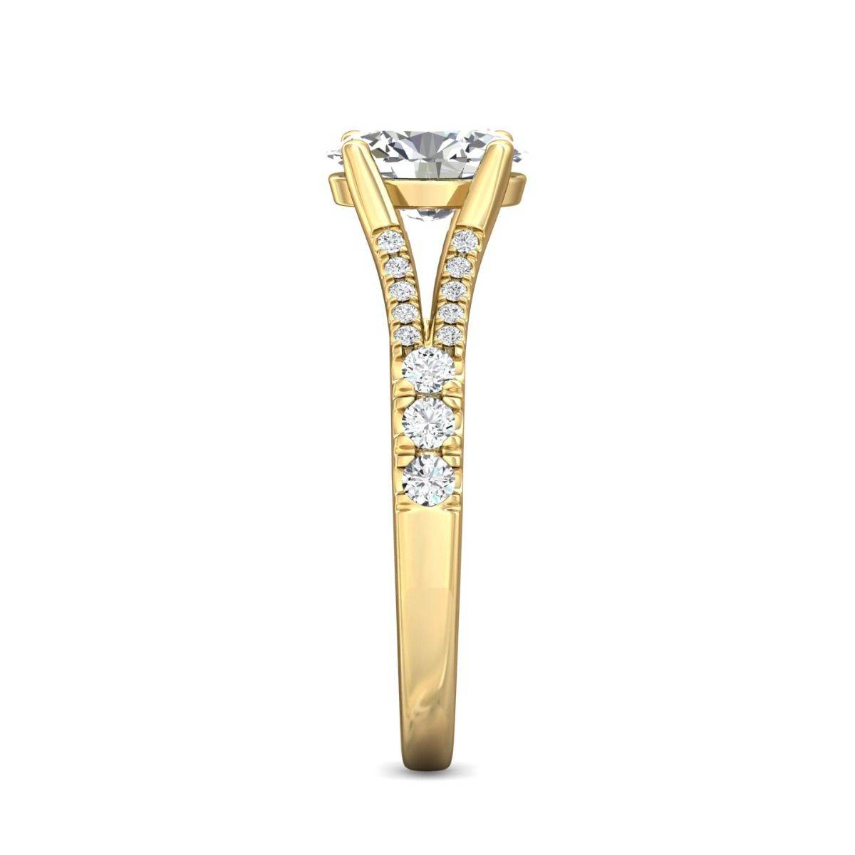 Split Band Oval Cut Four Prong Setting Diamond Engagement Ring Pave Setting Side Stones In 18K Yellow Gold - DG & Co. Jewellery
