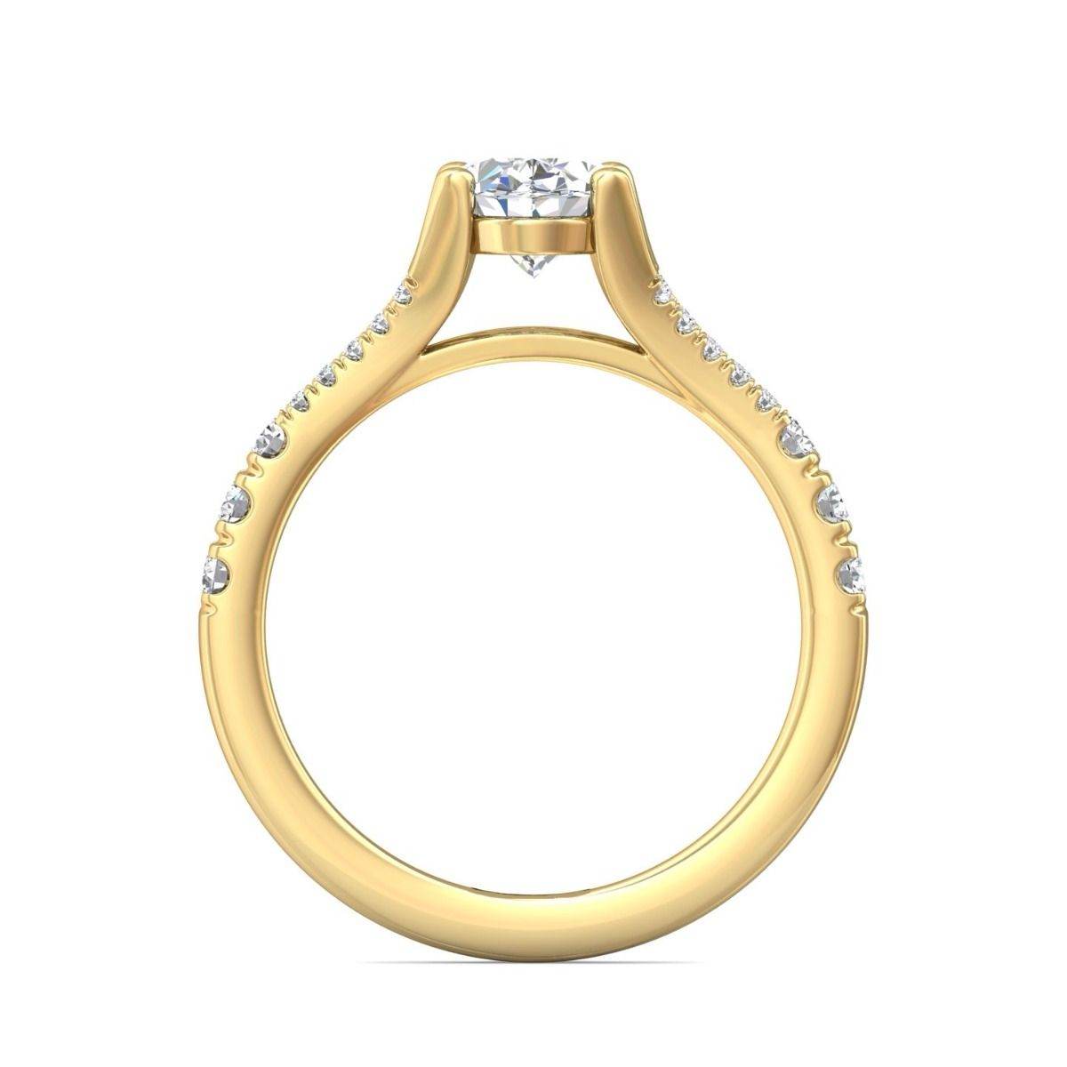 Split Band Oval Cut Four Prong Setting Diamond Engagement Ring Pave Setting Side Stones In 18K Yellow Gold - DG & Co. Jewellery