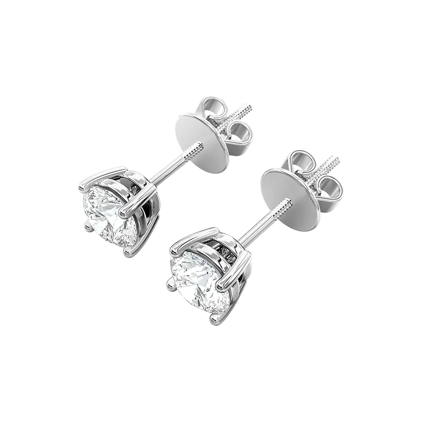 1.00CT Round Cut Lab Grown Diamond Stud Earrings IGI Certified 4 prong Setting - 18K White