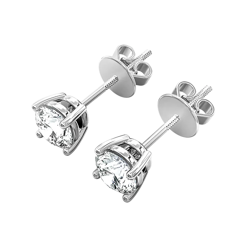 1.50CT Round Cut Lab Grown Diamond Stud Earrings IGI Certified 4 prong Setting - 18K White