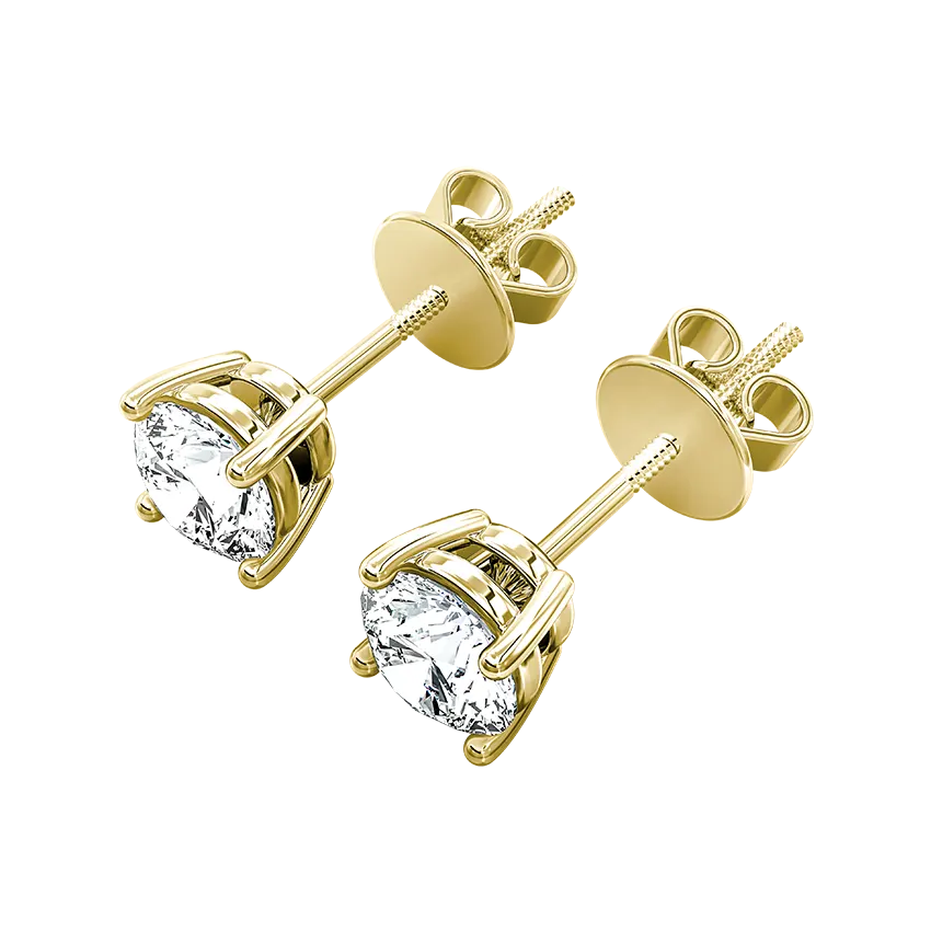 1.50CT Round Cut Lab Grown Diamond Stud Earrings IGI Certified 4 prong Setting - 18K Yellow