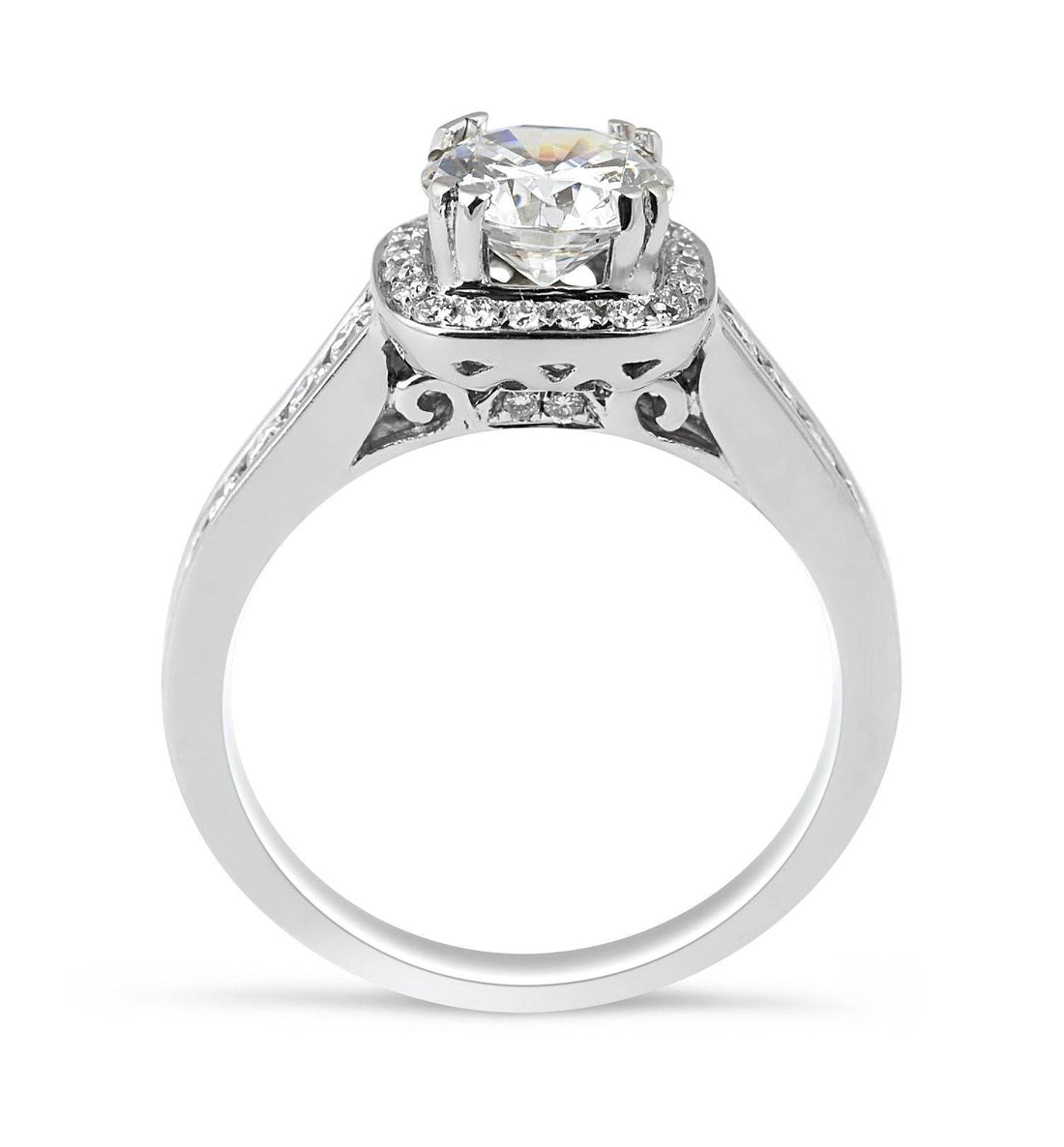 Channel Set Round Cut Halo Diamond Engagement Ring In 18 Karat White Gold - DG & Co. Jewellery