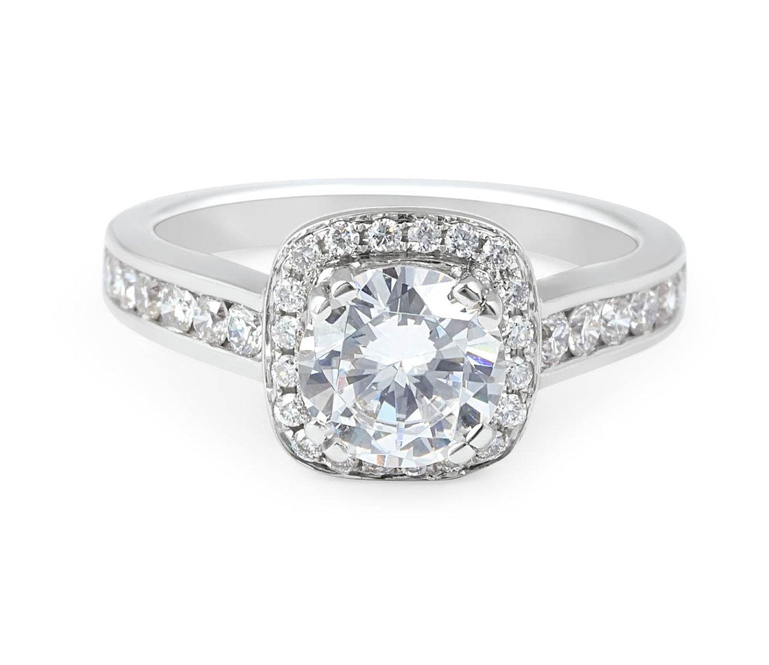 Channel Set Round Cut Halo Diamond Engagement Ring In 18 Karat White Gold - DG & Co. Jewellery