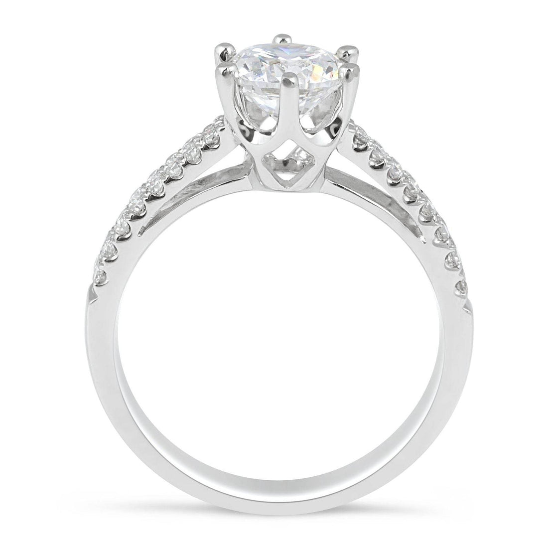 Double Band 6 Claw Diamond Engagement Ring In 18K White gold Pave Setting Side Stones - DG & Co. Jewellery