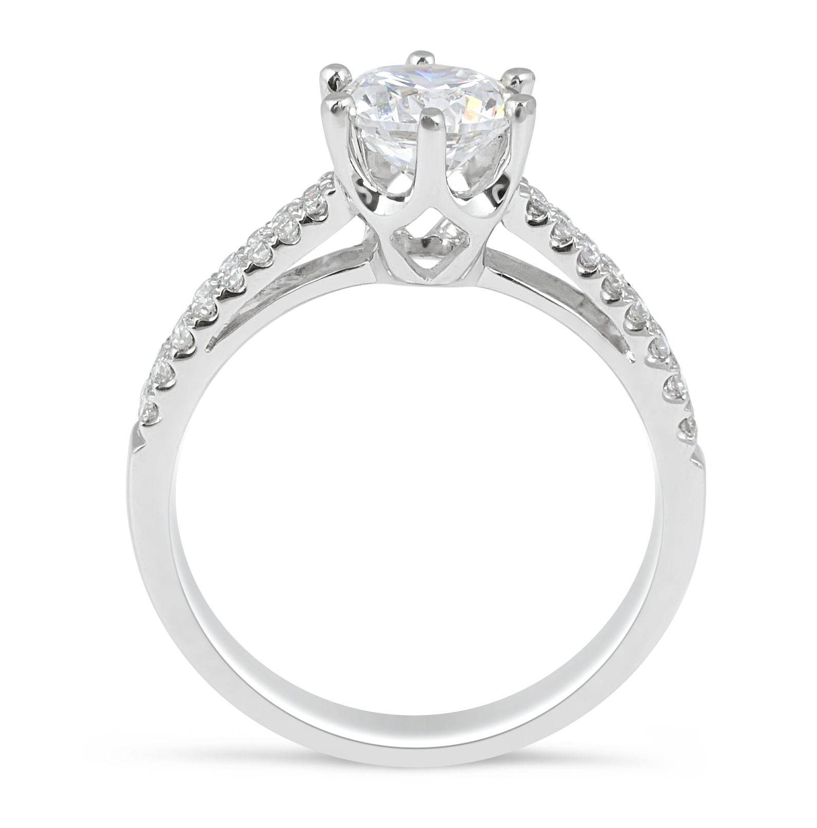 Double Band 6 Claw Diamond Engagement Ring In 18K White gold Pave Setting Side Stones - DG & Co. Jewellery
