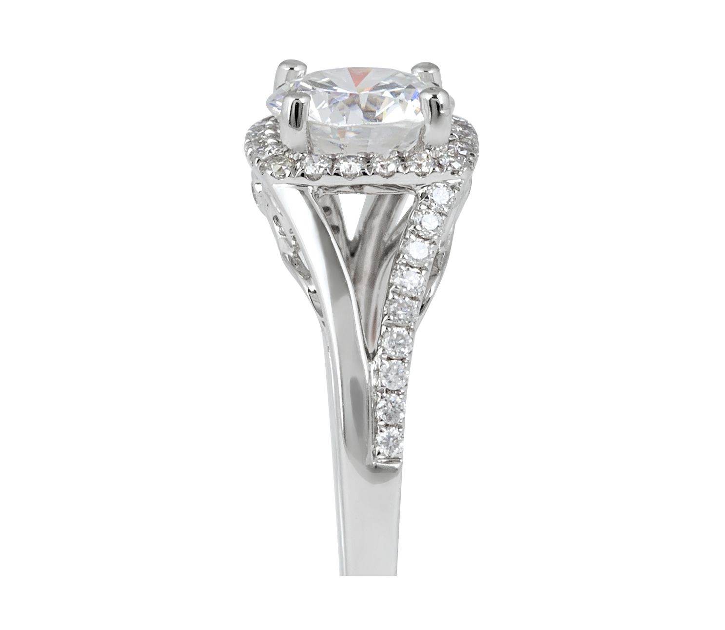 Art Deco Split Band Round Cut Halo Diamond Engagement Ring In 18 Karat White Gold - DG & Co. Jewellery