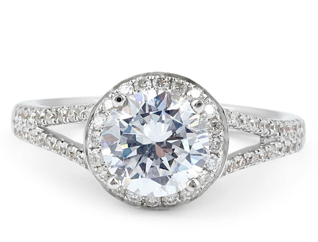 Split Band Halo Diamond Engagement Ring Pave Setting In 18 Karat White Gold - DG & Co. Jewellery