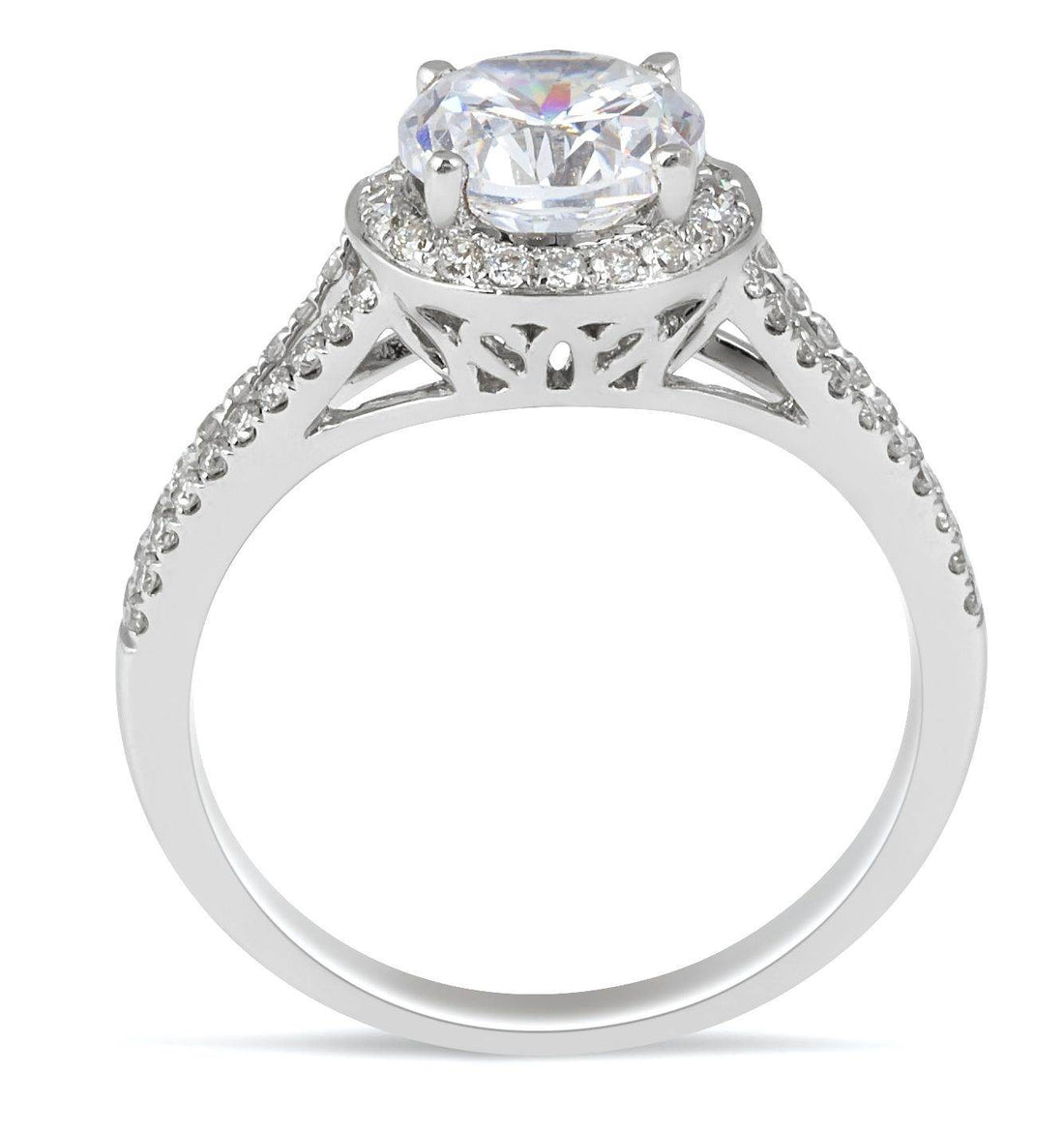 Split Band Halo Diamond Engagement Ring Pave Setting In 18 Karat White Gold - DG & Co. Jewellery