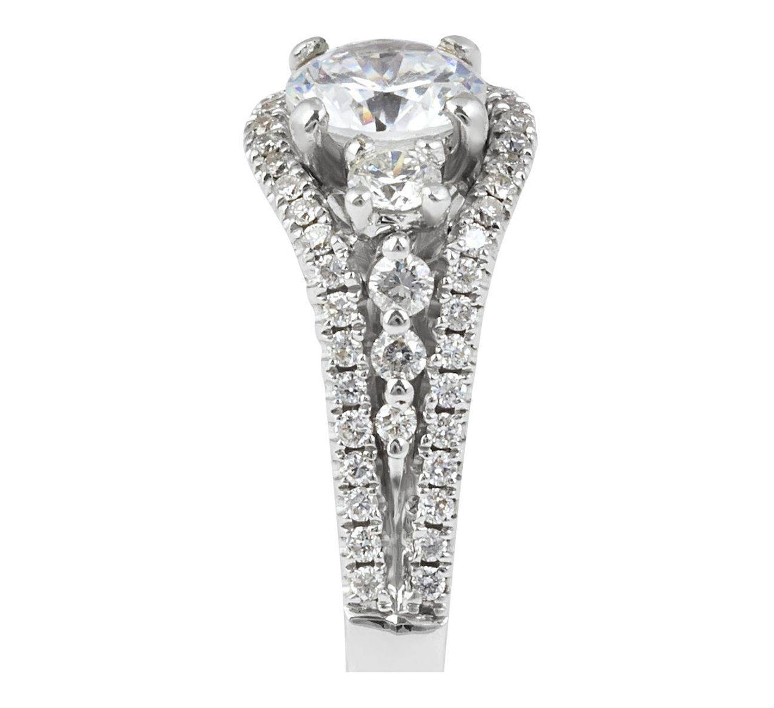 Trilogy Halo Brilliant Cut Claw Set Diamond Engagement Ring with Pave Set Side Stone In 18K White Gold - DG & Co. Jewellery