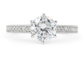 Vintage Style Six Claw Diamond Engagement Ring with Milgrain Setting Side Stones In 18K White gold - DG & Co. Jewellery