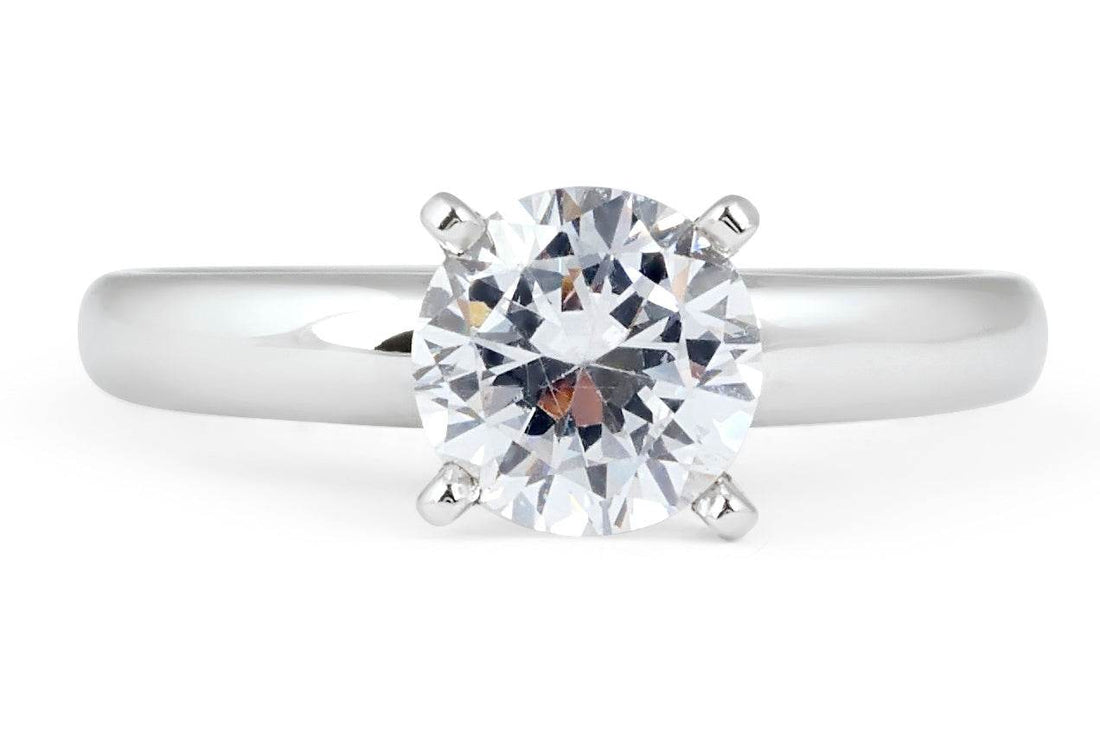 Solitaire Diamond Engagement Ring Round Cut Half Round Plain Band In 18K White Gold - DG & Co. Jewellery