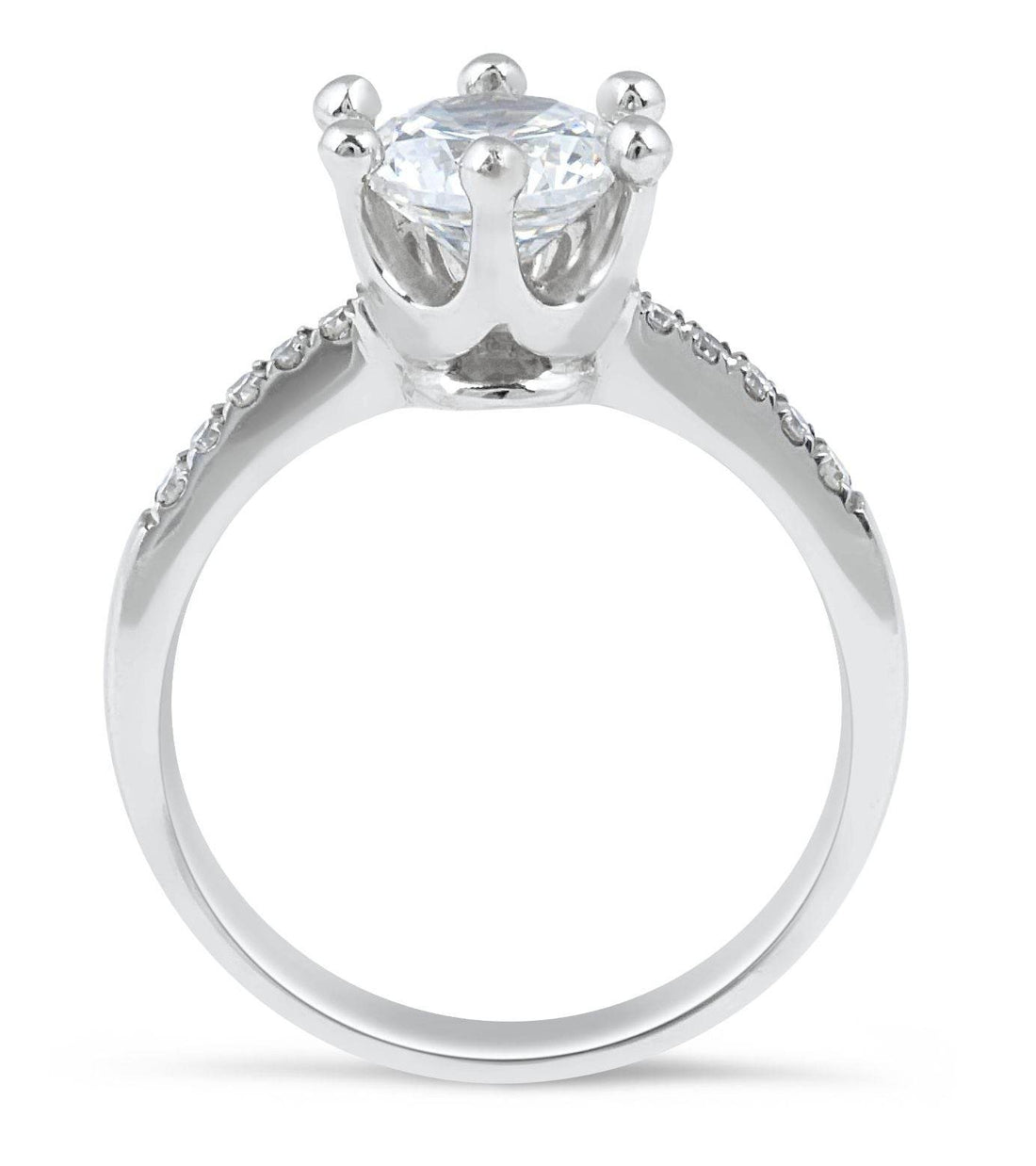 Crown Setting 6 Claw Diamond Engagement Ring Pave Setting Side Stones In 18K White gold - DG & Co. Jewellery