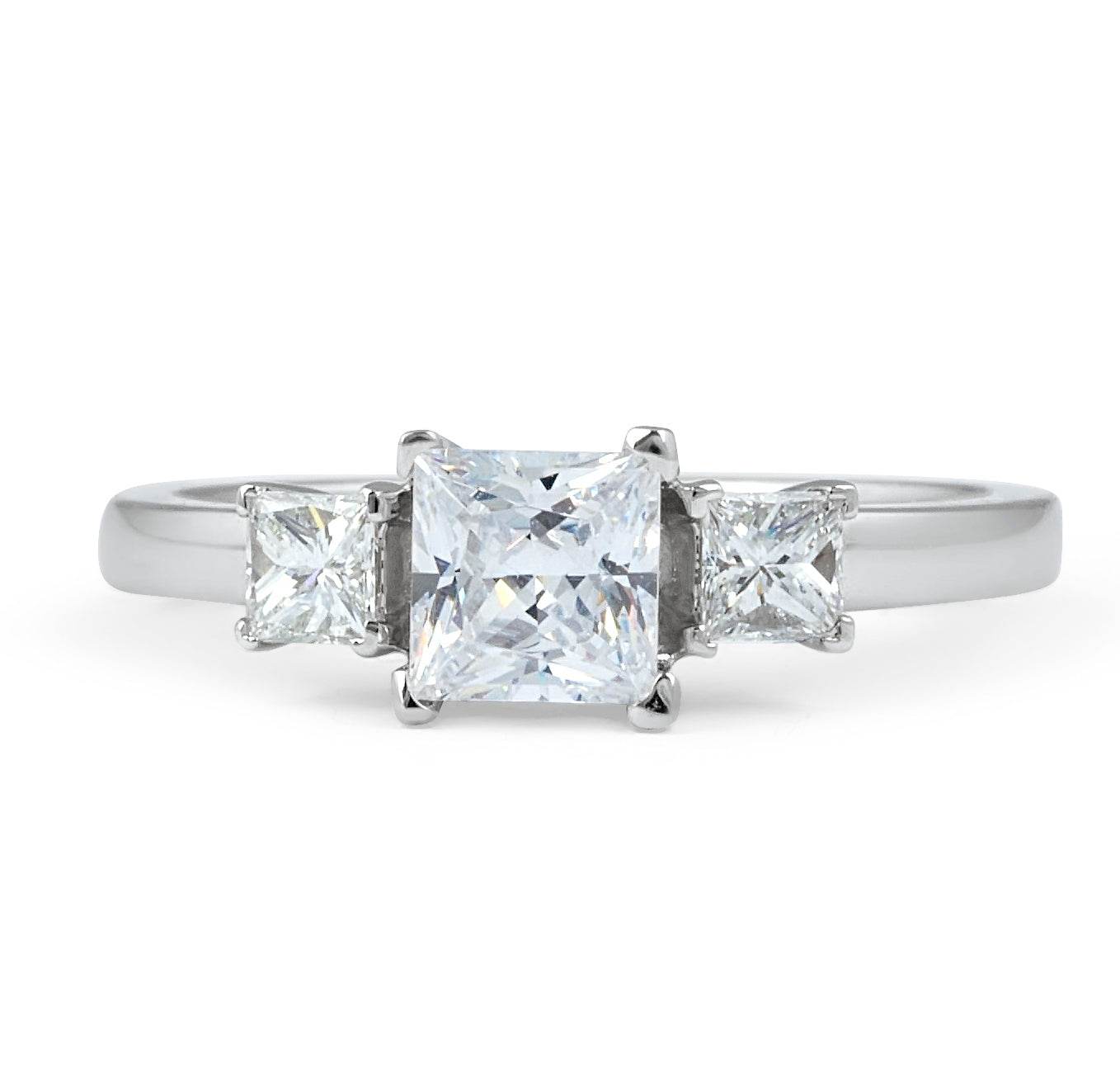 Three-Stone Princess Cut 4 Claw Setting Diamond Engagement Ring In 18K White Gold - DG & Co. Jewellery