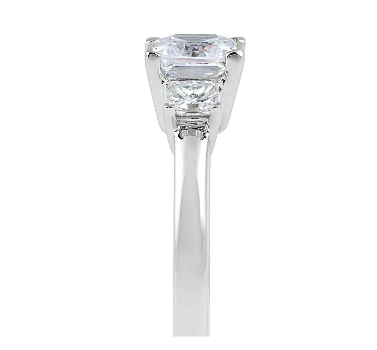 Three-Stone Princess Cut 4 Claw Setting Diamond Engagement Ring In 18K White Gold - DG & Co. Jewellery