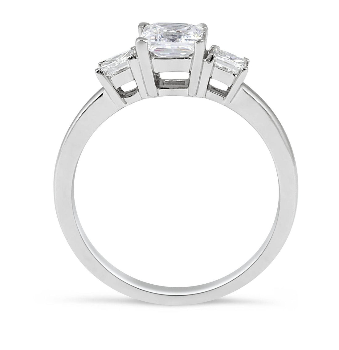 Three-Stone Princess Cut 4 Claw Setting Diamond Engagement Ring In 18K White Gold - DG & Co. Jewellery