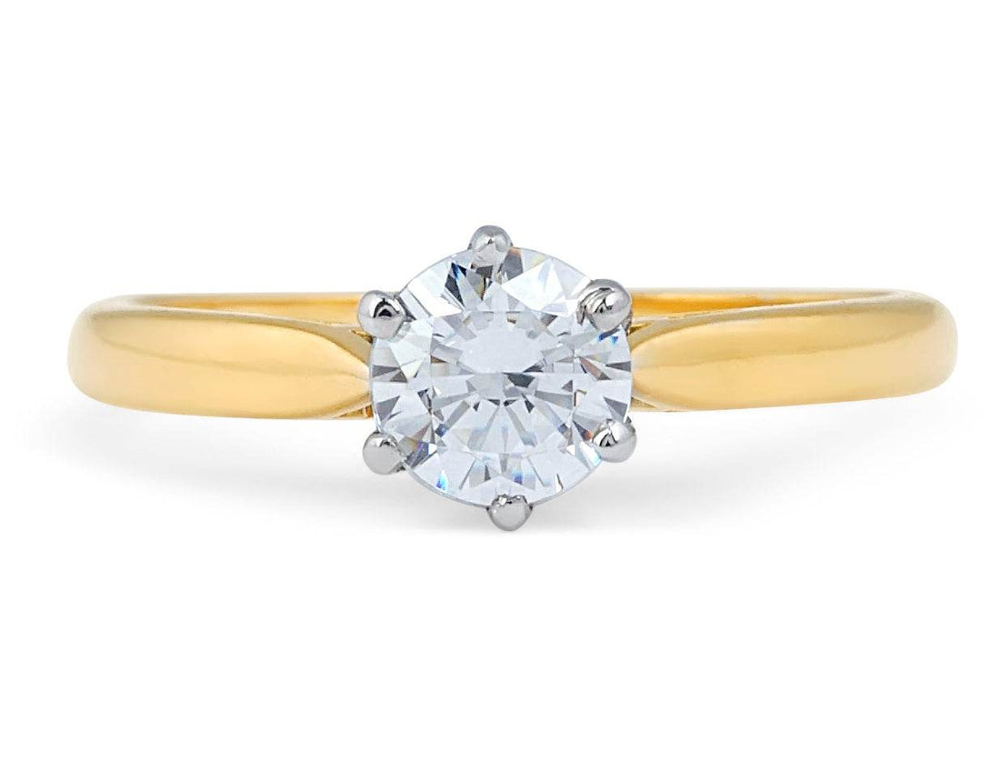 Solitaire Diamond Engagement Ring 6 Claw Tapered Plain Band In 18K Yellow And White Gold - DG & Co. Jewellery