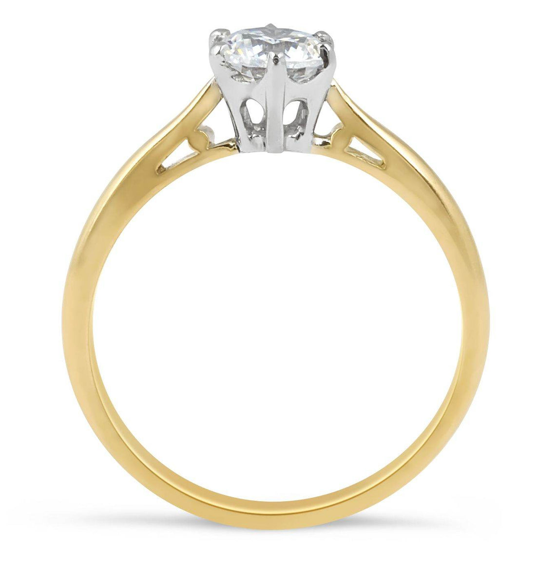 Solitaire Diamond Engagement Ring 6 Claw Tapered Plain Band In 18K Yellow And White Gold - DG & Co. Jewellery