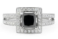 Split Band Halo Black Diamond Engagement Ring Princess Cut in 18K White Gold - DG & Co. Jewellery