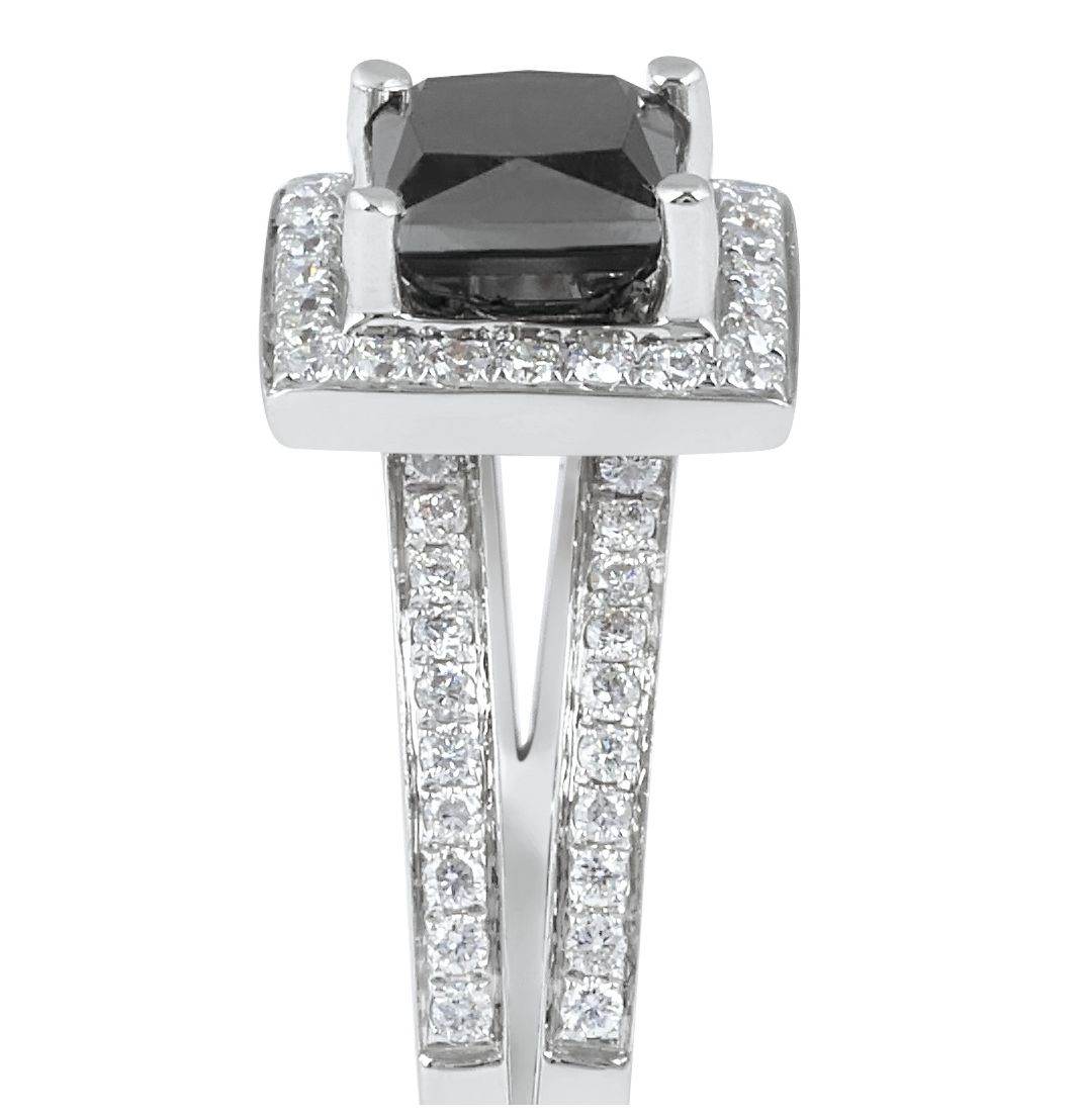 Split Band Halo Black Diamond Engagement Ring Princess Cut in 18K White Gold - DG & Co. Jewellery