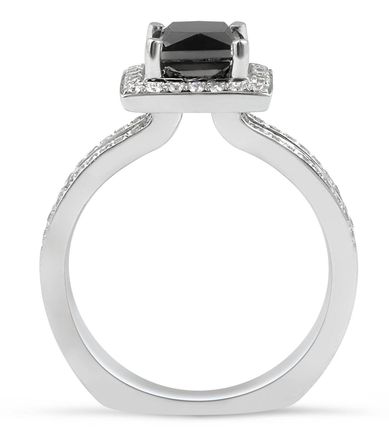 Split Band Halo Black Diamond Engagement Ring Princess Cut in 18K White Gold - DG & Co. Jewellery