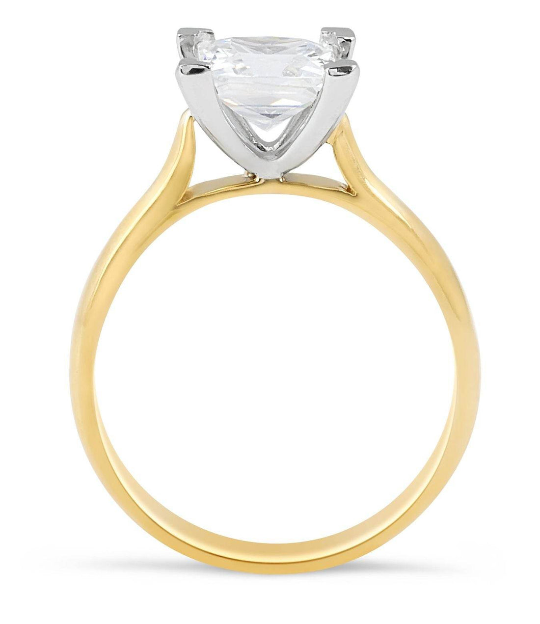 Princess Cut V Claw Setting Solitaire Diamond Engagement Ring In 18K Yellow And White Gold - DG & Co. Jewellery