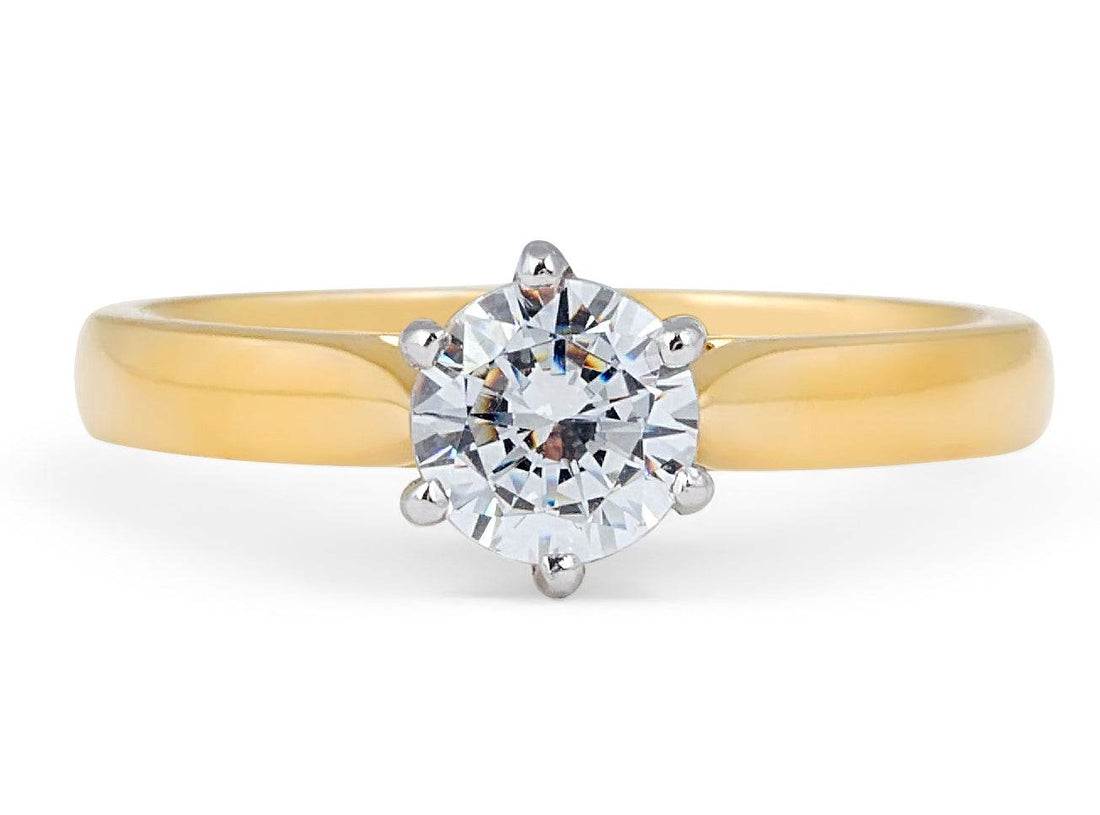 Solitaire Diamond Engagement Ring 6 Claw Setting Tapered Band in 18K Yellow And White Gold - DG & Co. Jewellery