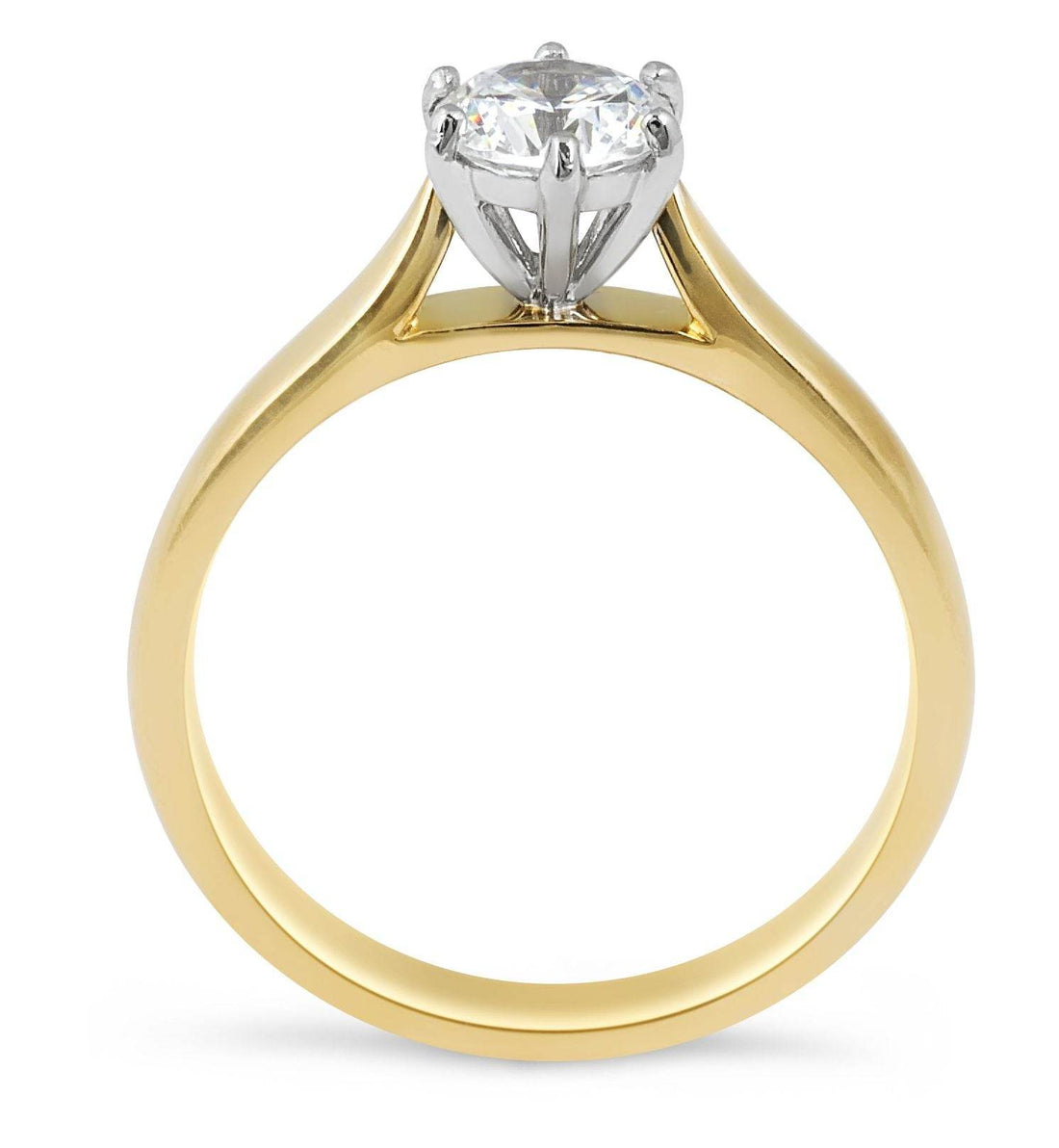 Solitaire Diamond Engagement Ring 6 Claw Setting Tapered Band in 18K Yellow And White Gold - DG & Co. Jewellery