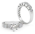 Wedding Set 6 Claw Diamond Engagement Rings Grain and Invisible Setting Side Stones In 18K White gold - DG & Co. Jewellery
