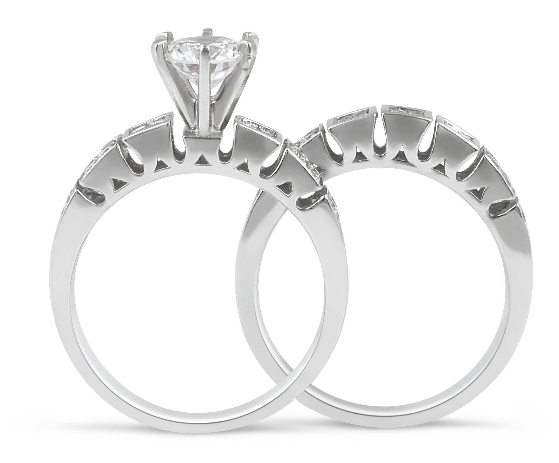Wedding Set 6 Claw Diamond Engagement Rings Grain and Invisible Setting Side Stones In 18K White gold - DG & Co. Jewellery