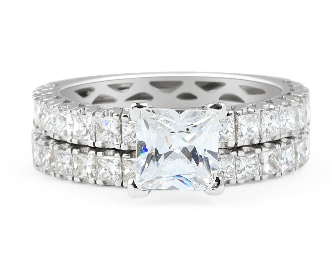 1.00CT Princess Cut Diamond Wedding Set Rings V Claw Setting In 18K White gold - DG & Co. Jewellery