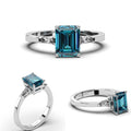 2.00CT Emerald Cut Teal Sapphire Ring Set with Tapered Diamond Band in 18K White Gold - DG & Co. Jewellery