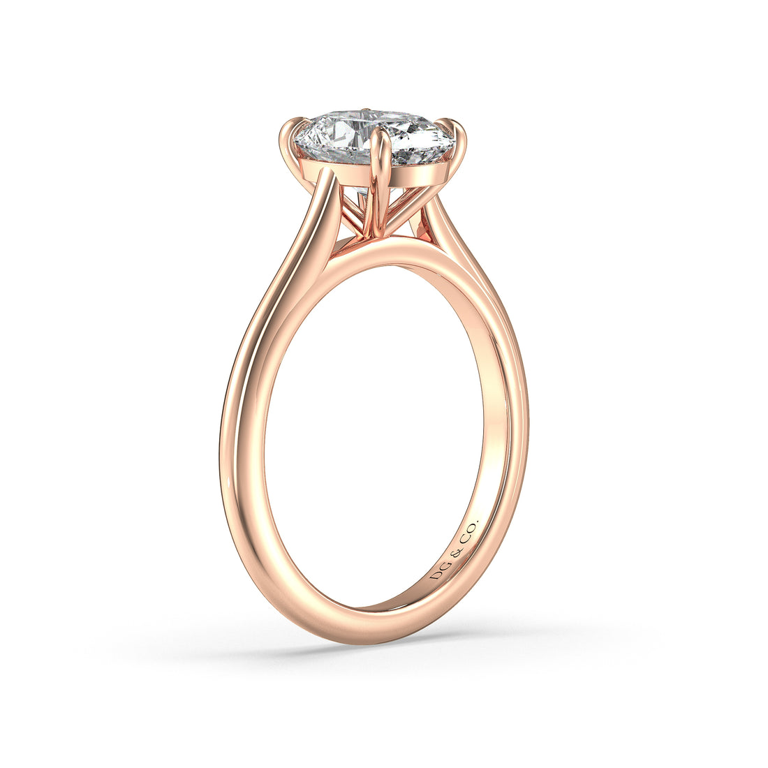 Cathedral Oval Cut Solitaire Engagement Ring with a Tapered Shoulder - 18K Rose