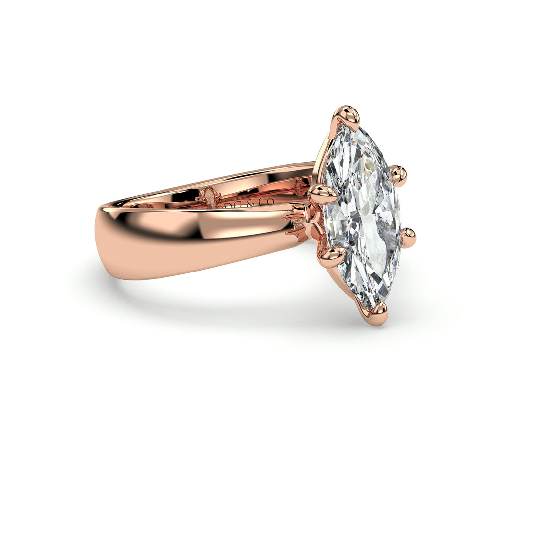 Delilah Marquise Cut Solitaire Six Claw Thick Band Diamond Ring - 18K Rose