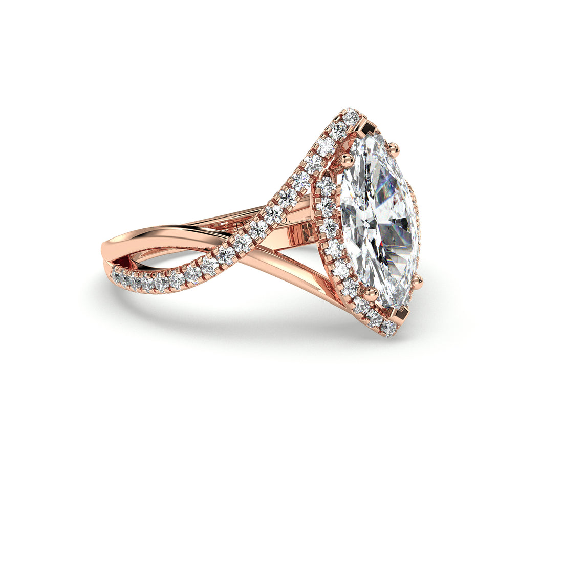 Ciara Halo Marquise Cut Infinity Twist Band Pave Setting Diamond Ring - 18K Rose