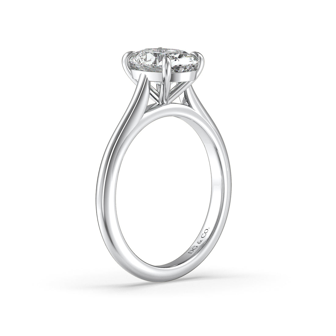 Cathedral Oval Cut Solitaire Engagement Ring with a Tapered Shoulder - 18K White