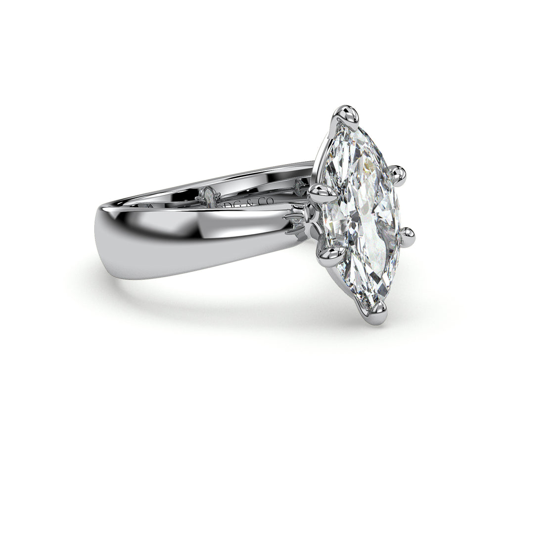 Delilah Marquise Cut Solitaire Six Claw Thick Band Diamond Ring - 18K White