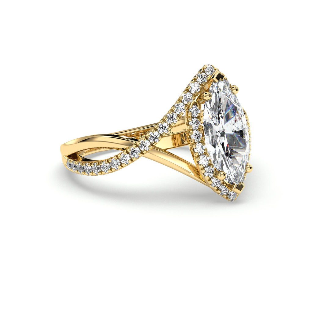 Ciara Halo Marquise Cut Infinity Twist Band Pave Setting Diamond Ring - 18K Yellow