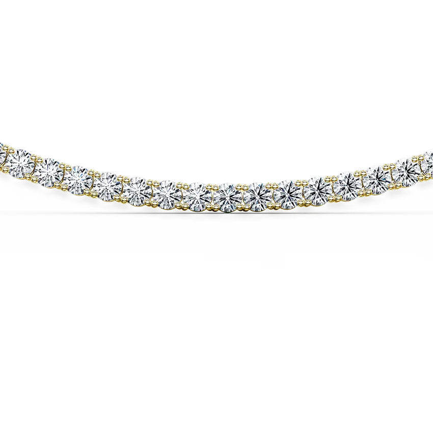 24CT Round Brilliant Cut Lab Grown Diamond Tennis Necklace Four Claw Setting - 18K Yellow
