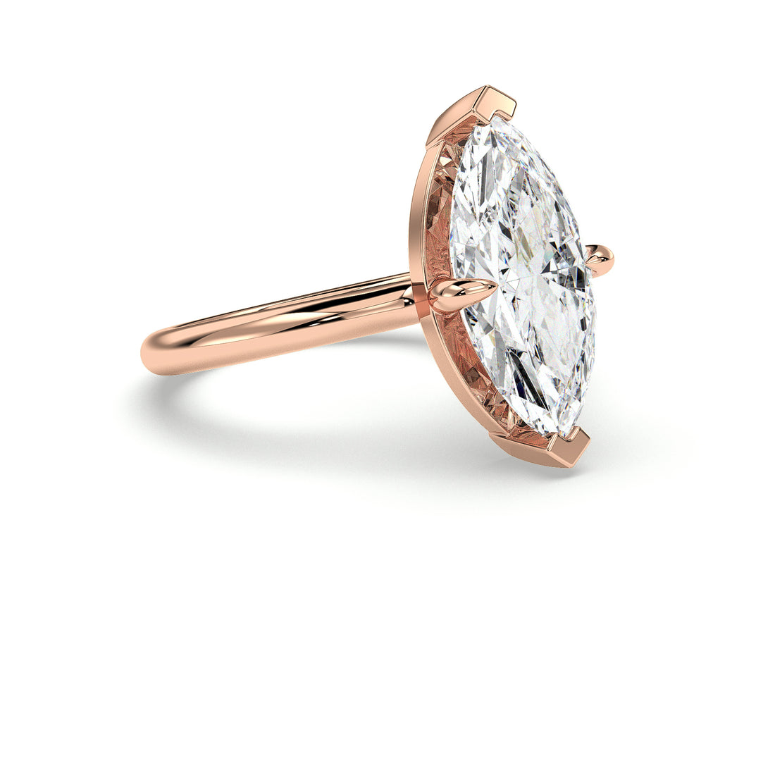 Ailani Marquise Cut Solitaire North and South Setting Diamond Engagement Ring - 18K Rose