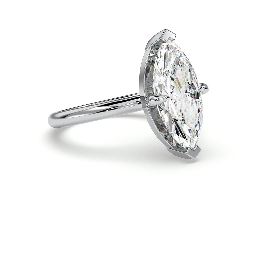 Ailani Marquise Cut Solitaire North and South Setting Diamond Engagement Ring - 18K White