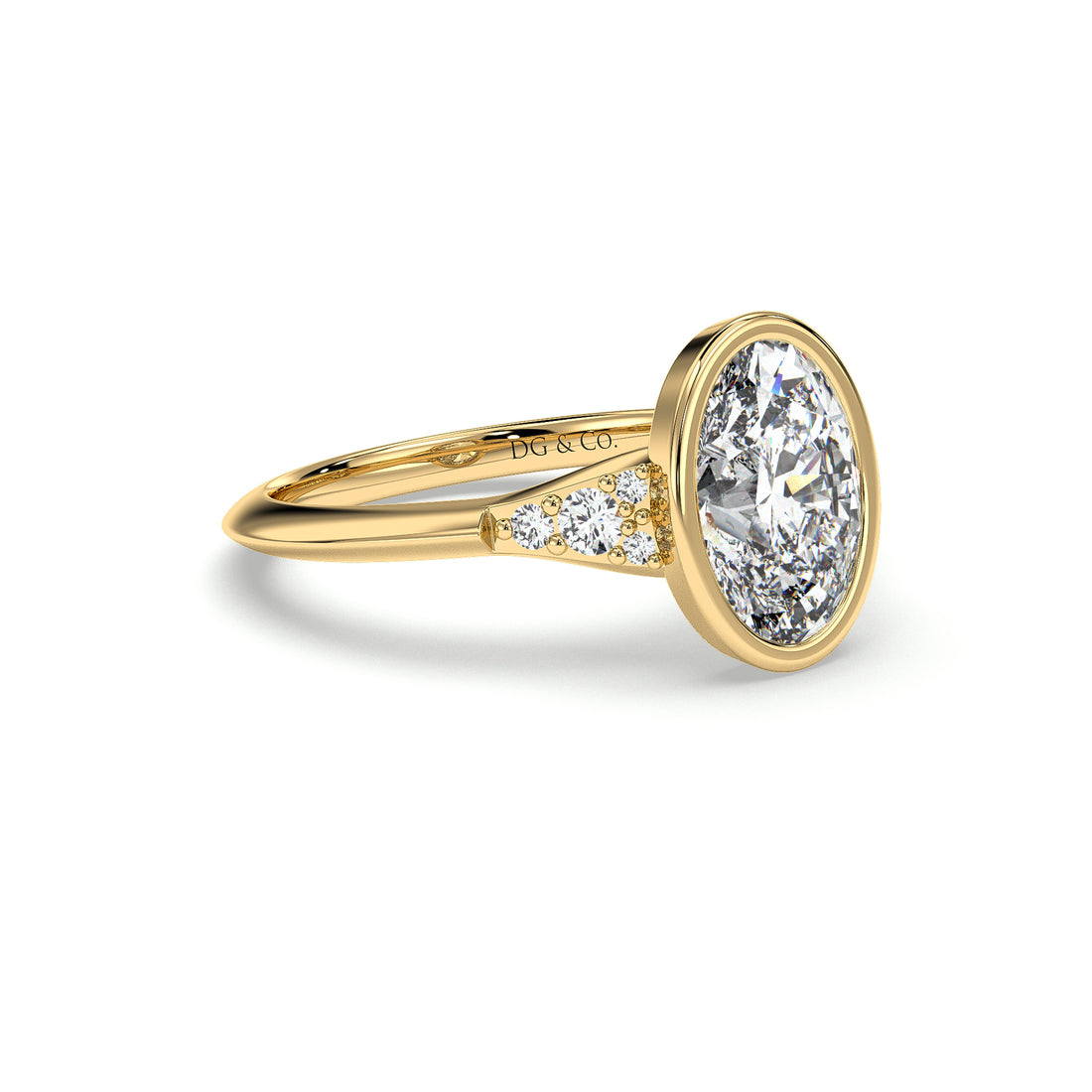 Athena Oval Cut Bezel set with side diamonds Engagement Ring - 18K Yellow