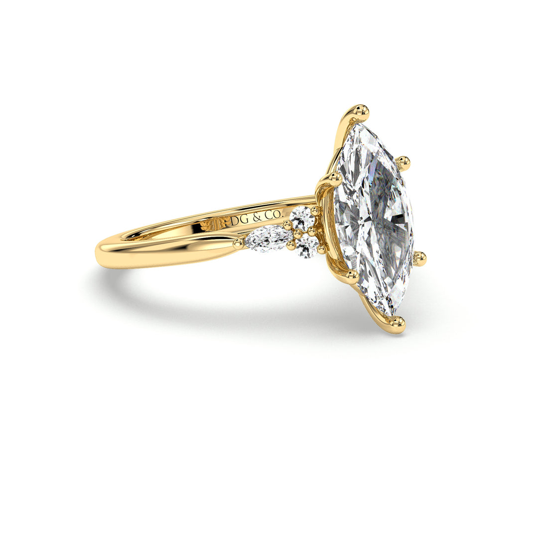 Nada Six Claw Marquise Cut Sidestone Diamond Engagement Ring - 18K Yellow