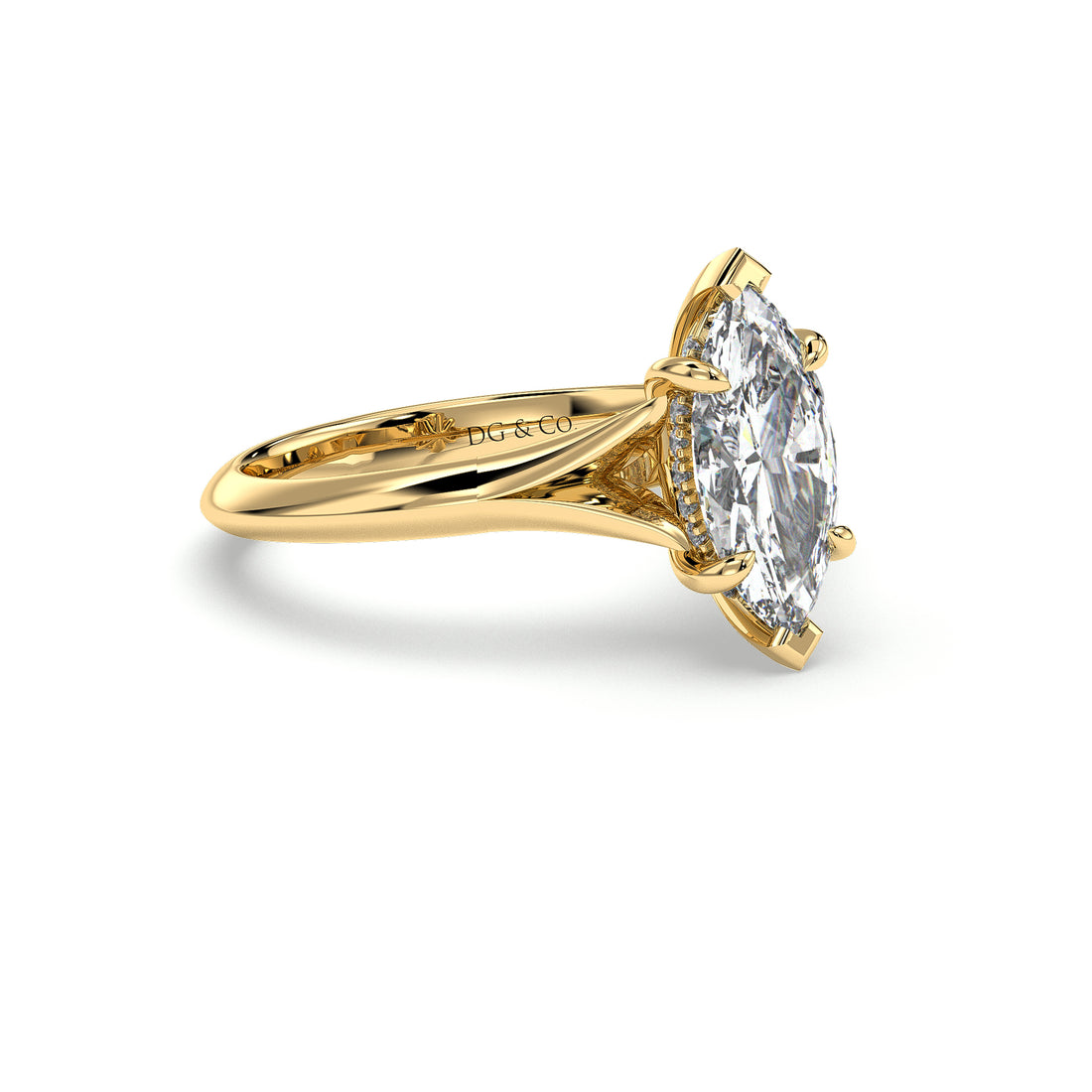 Stella Marquise Cut Six Claw Hidden Halo Split Band Diamond Engagement Ring  - 18K Yellow