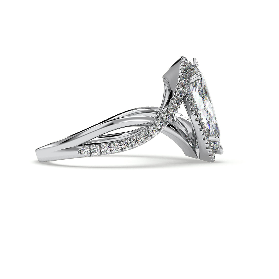 Ciara Halo Marquise Cut Infinity Twist Band Pave Setting Diamond Ring - 18K White