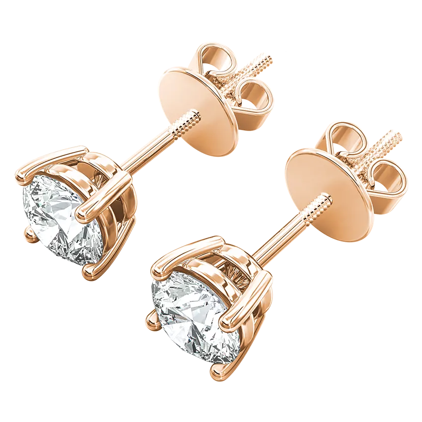 3.00CT Round Cut Lab Grown Diamond Stud Earrings IGI Certified 4 prong Setting - 18K Rose