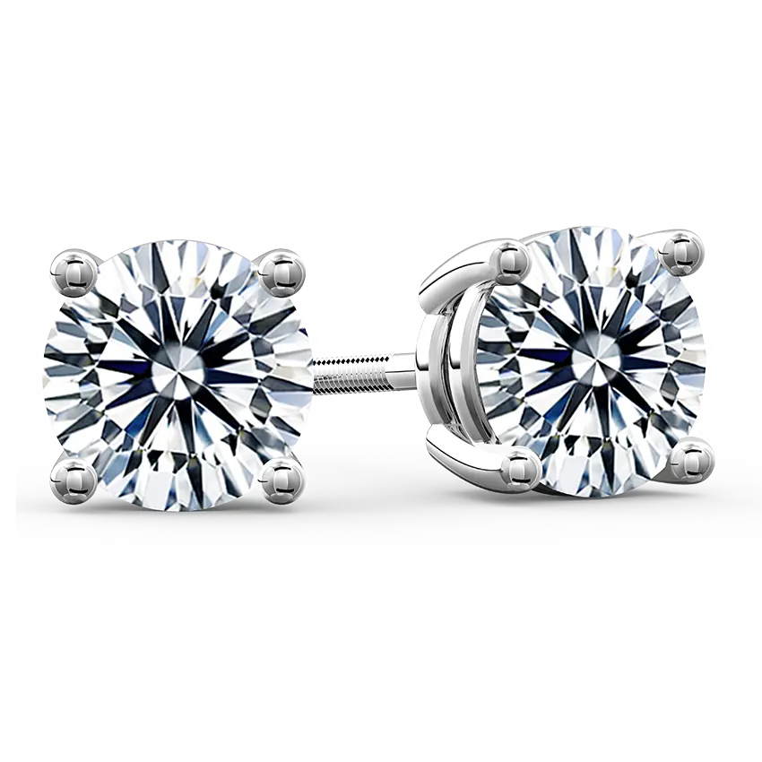 4.00CT Round Cut Lab Grown Diamond Stud Earrings IGI Certified 4 prong Setting - 18K White