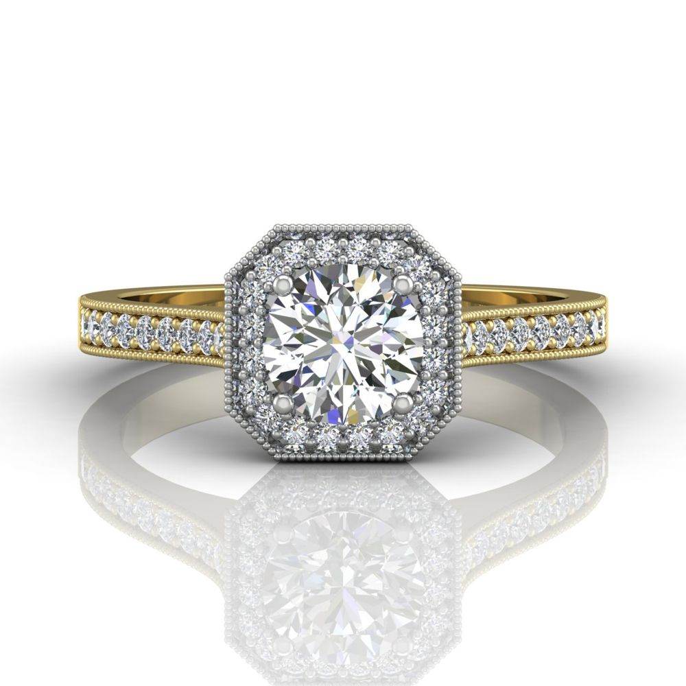 Vintage Round Cut Halo Diamond Engagement Ring With Four Claw Setting Centre Stone-18K Yellow - DG & Co. Jewellery