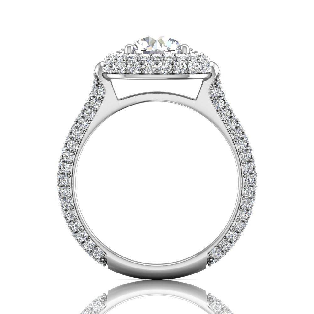 Round Cut Halo Diamond Engagement Ring Four Claw Pave Setting side stones -18K White - DG & Co. Jewellery